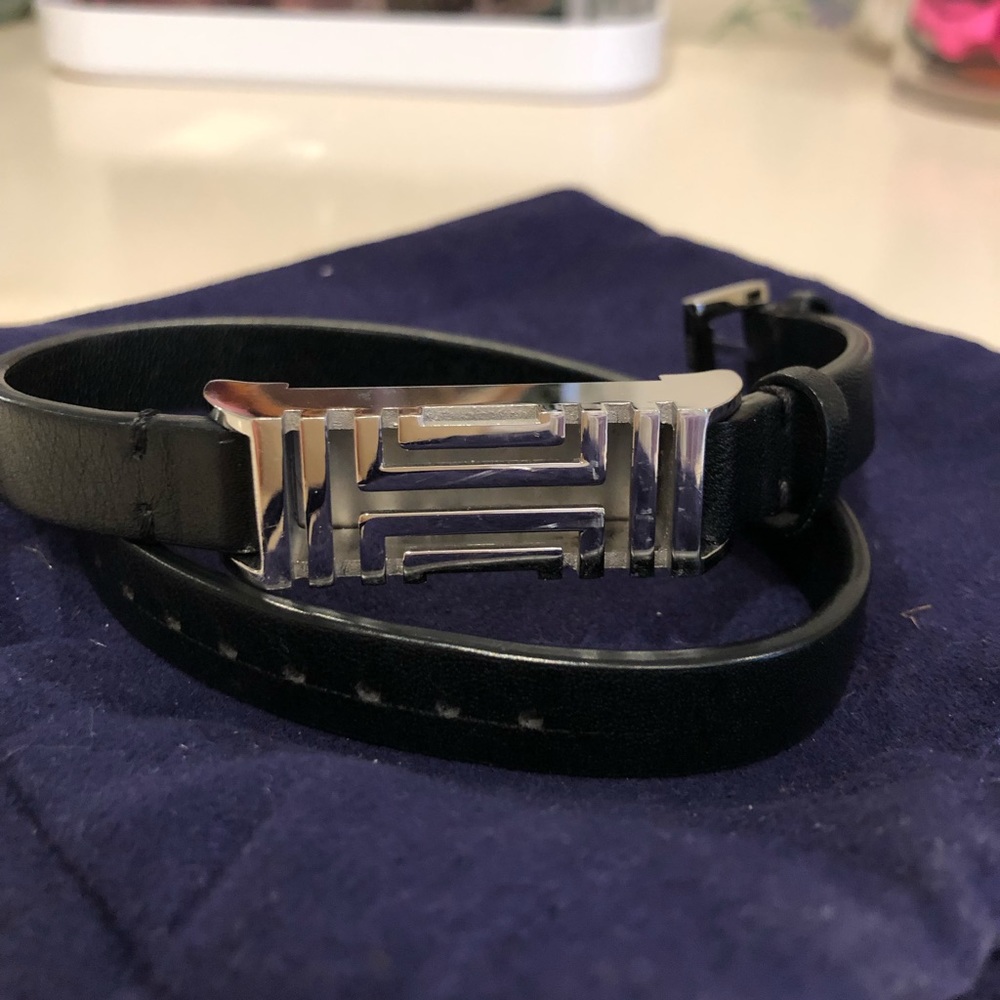 Tory Burch Black Leather Fitbit Wrap Bracelet